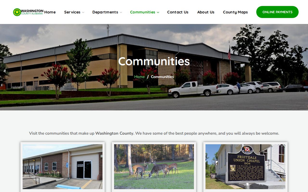 Washington County official communities list showing incorporated and unincorporated places